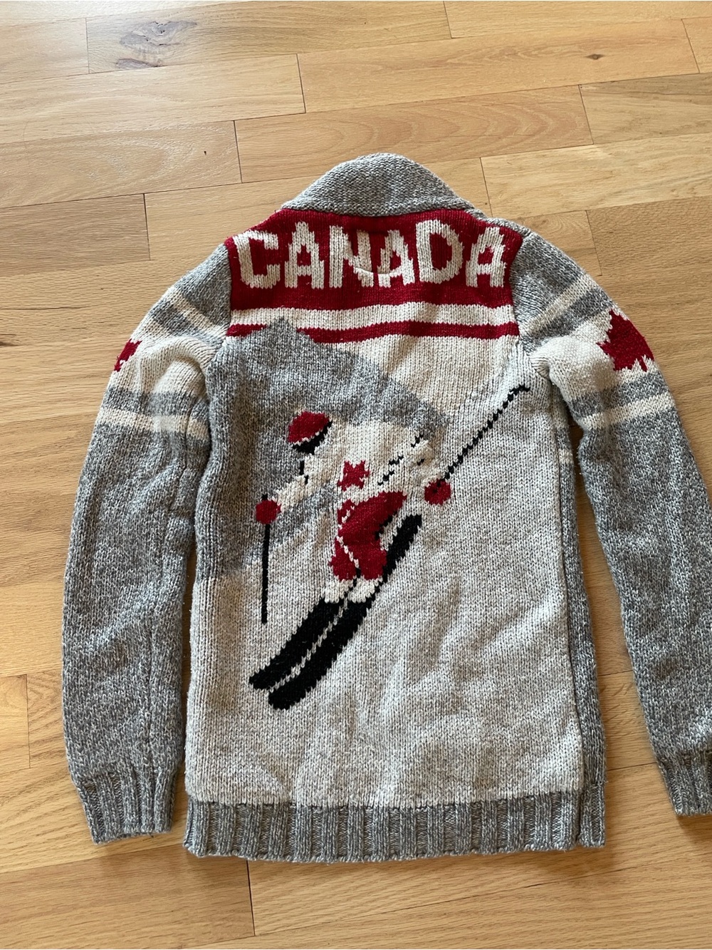 Canadiana Ski Graphic Knit Sweater - Red & Gray